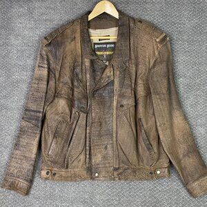 Vintage Adventure Bound Leather Bomber Flight Jacket Mens Large Brown Distressed